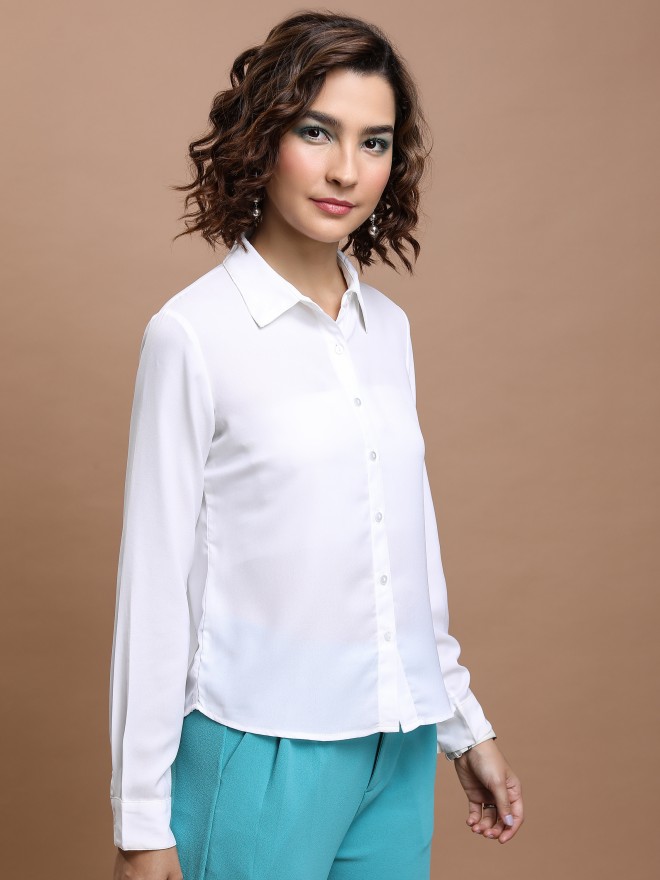 Tokyo Talkies Women White Solid Casual Shirts 