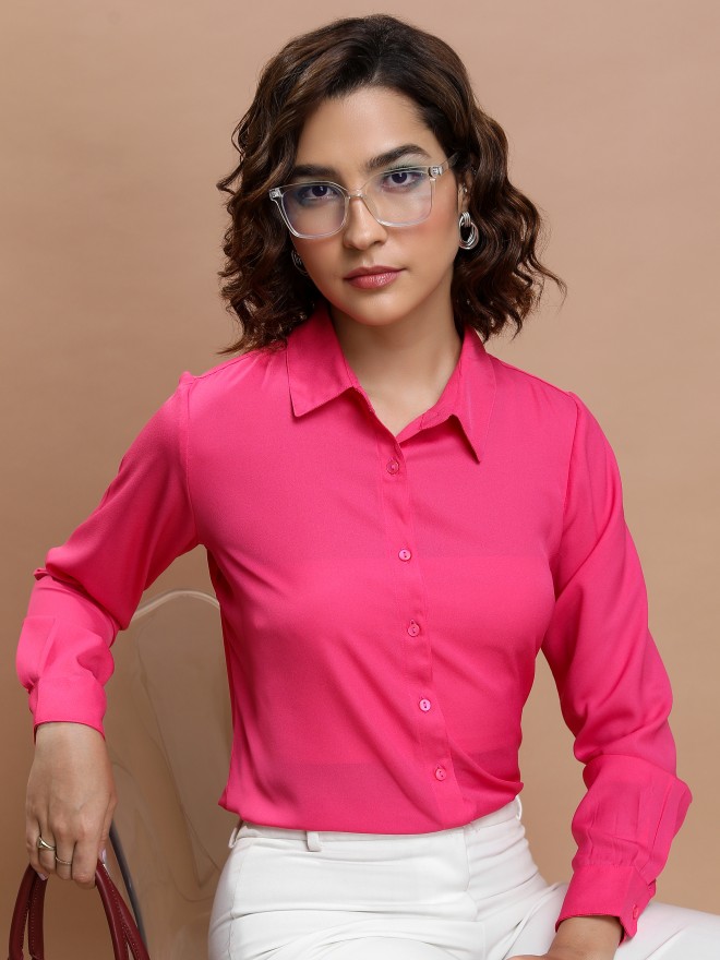 Tokyo Talkies Women Pink Solid Casual Shirts 