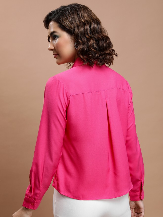 Tokyo Talkies Women Pink Solid Casual Shirts 