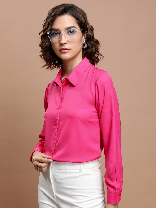 Tokyo Talkies Women Pink Solid Casual Shirts 