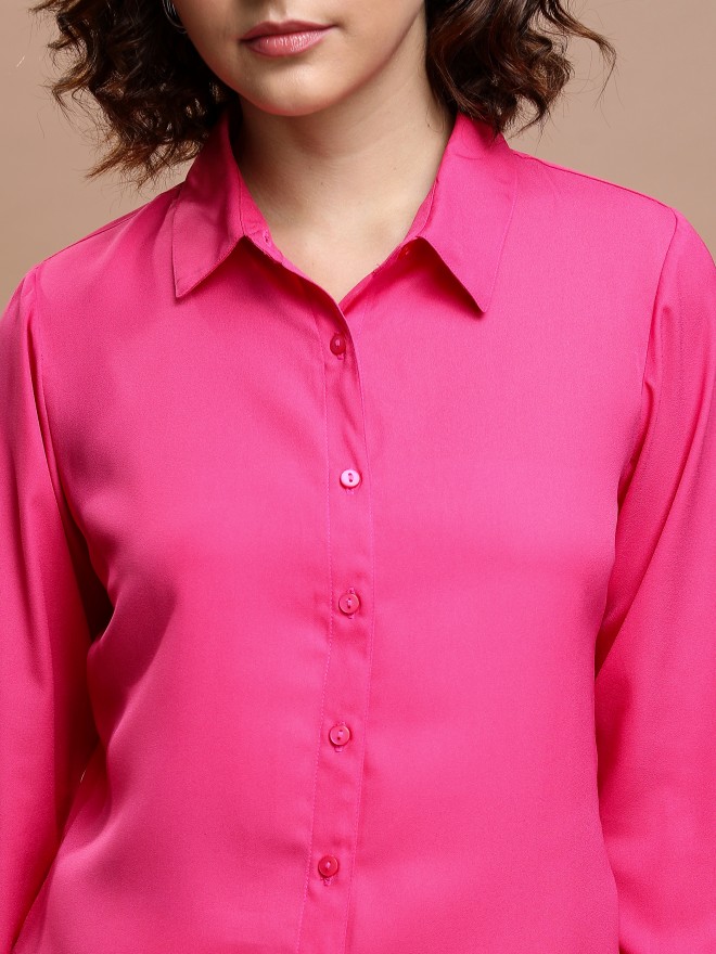 Tokyo Talkies Women Pink Solid Casual Shirts 