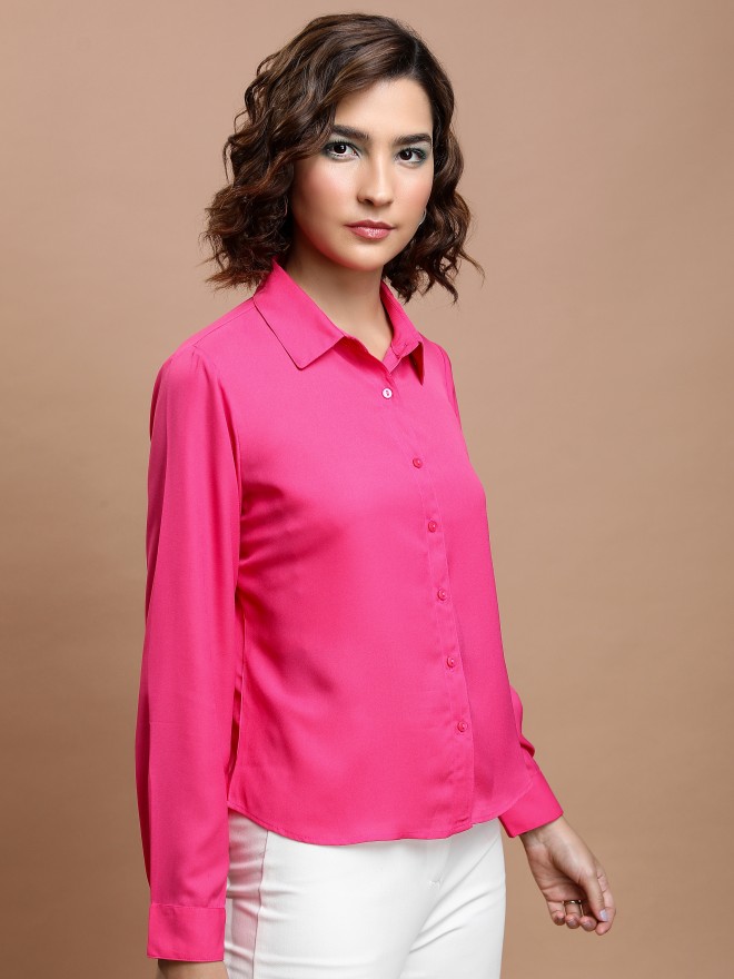 Tokyo Talkies Women Pink Solid Casual Shirts 