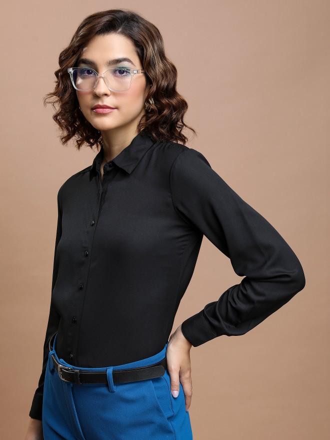 Tokyo Talkies Women Black Solid Casual Shirts 