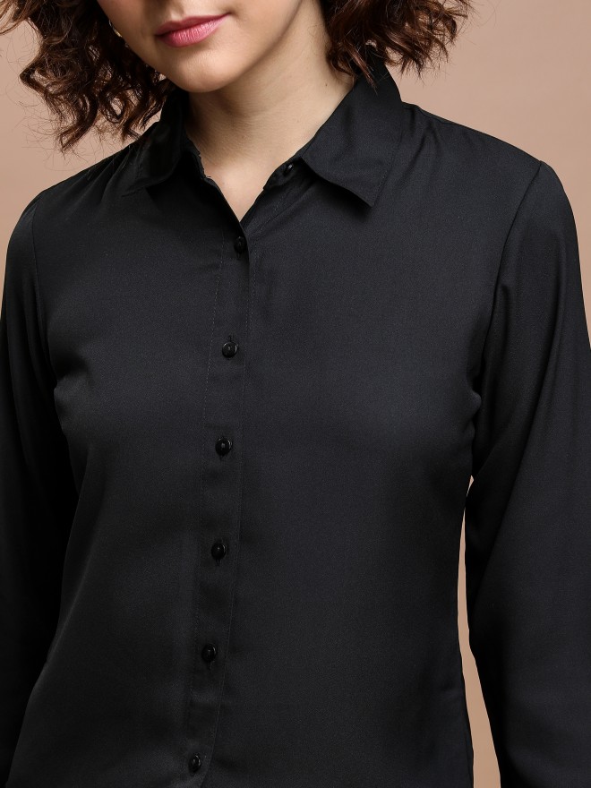 Tokyo Talkies Women Black Solid Casual Shirts 