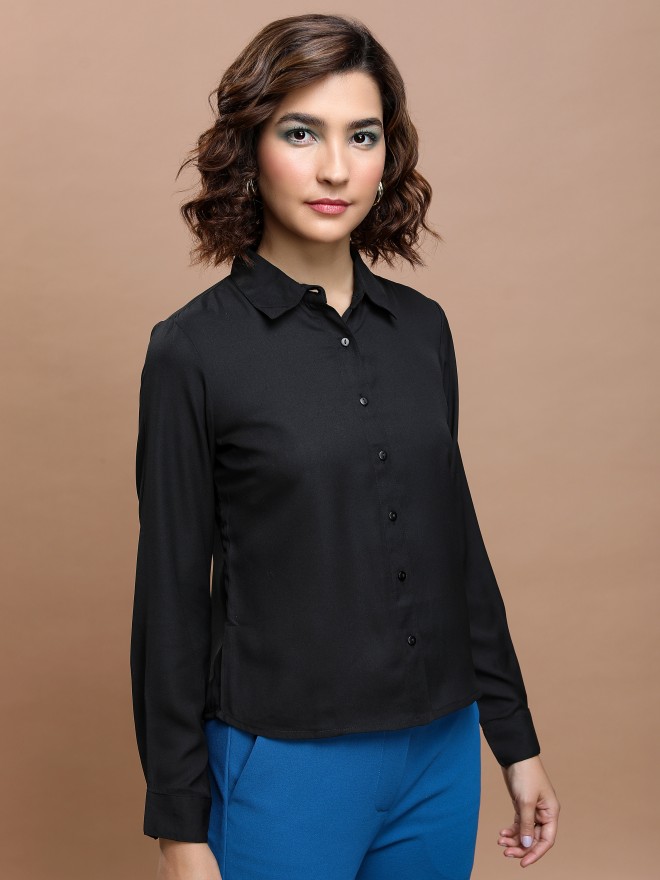 Tokyo Talkies Women Black Solid Casual Shirts 