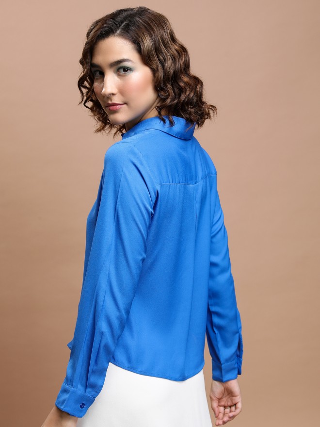 Tokyo Talkies Women Blue Solid Casual Shirts 