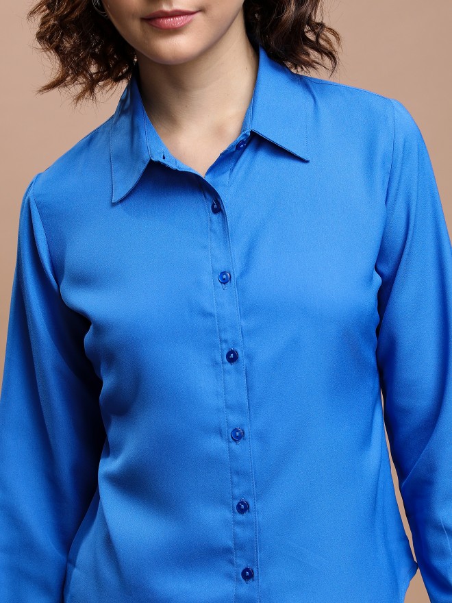 Tokyo Talkies Women Blue Solid Casual Shirts 