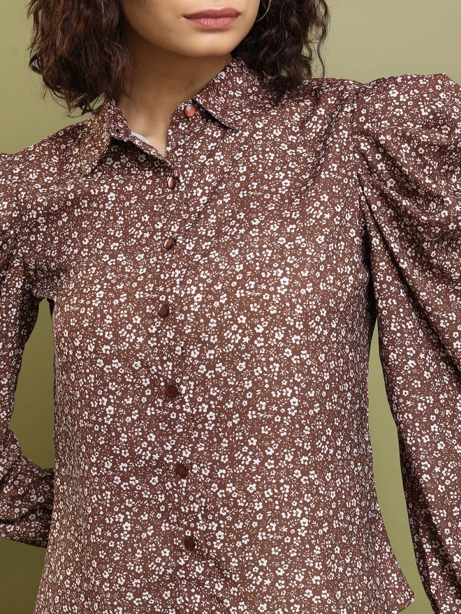 Tokyo Talkies Women Brown Printed Regular Tops 