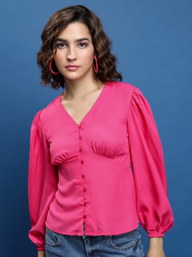 Tokyo Talkies Women Pink Solid Regular Tops 