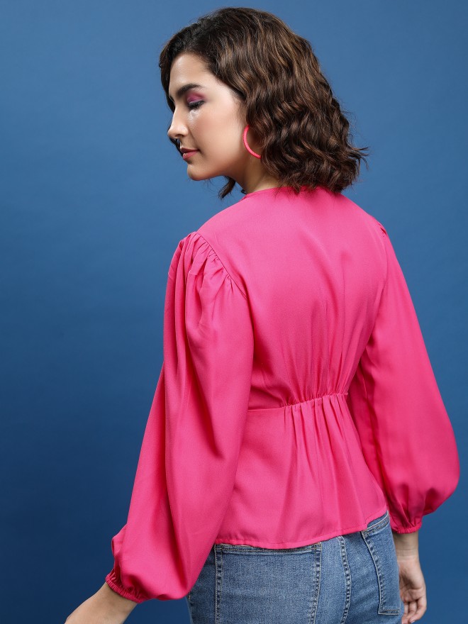 Tokyo Talkies Women Pink Solid Regular Tops 