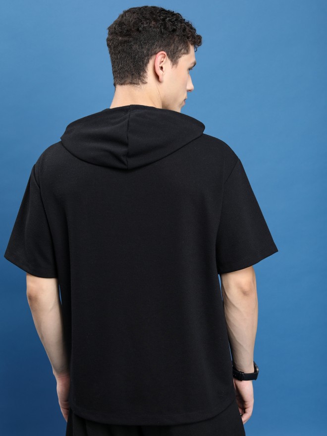 Ketch Men Black Solid Hood T-Shirts 