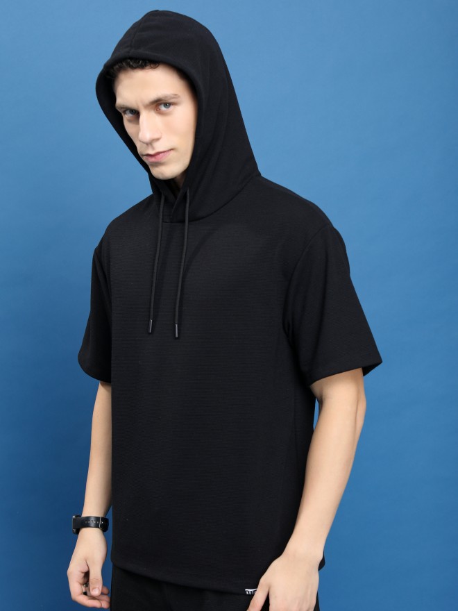 Ketch Men Black Solid Hood T-Shirts 