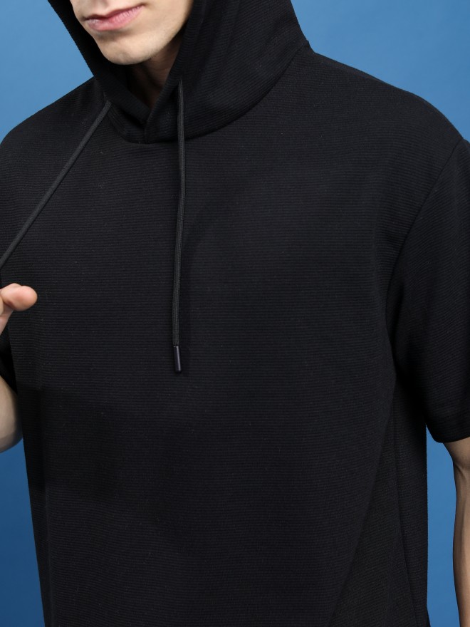 Ketch Men Black Solid Hood T-Shirts 