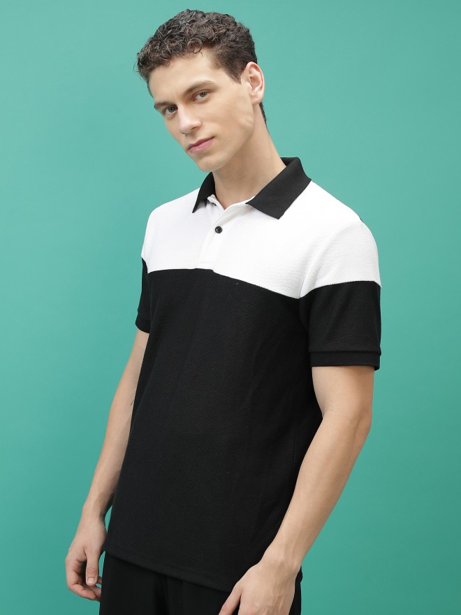 Highlander Men Black Colourblocked Polo Collar Polo T-Shirts 