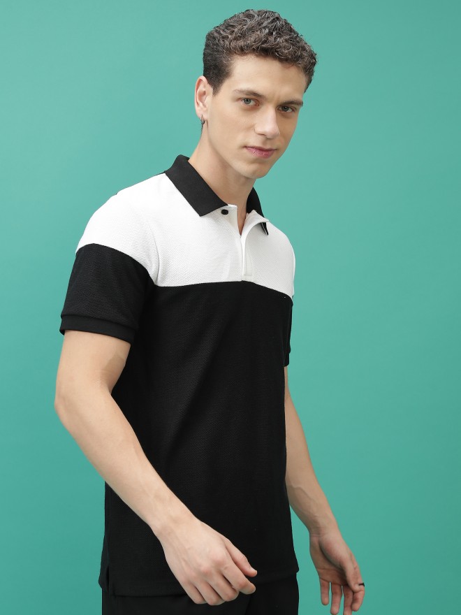 Highlander Men Black Colourblocked Polo Collar Polo T-Shirts 