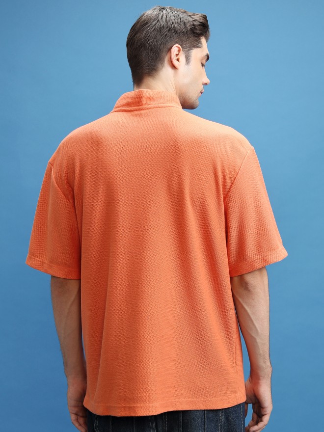 Highlander Men Orange Solid High Neck T-Shirts 