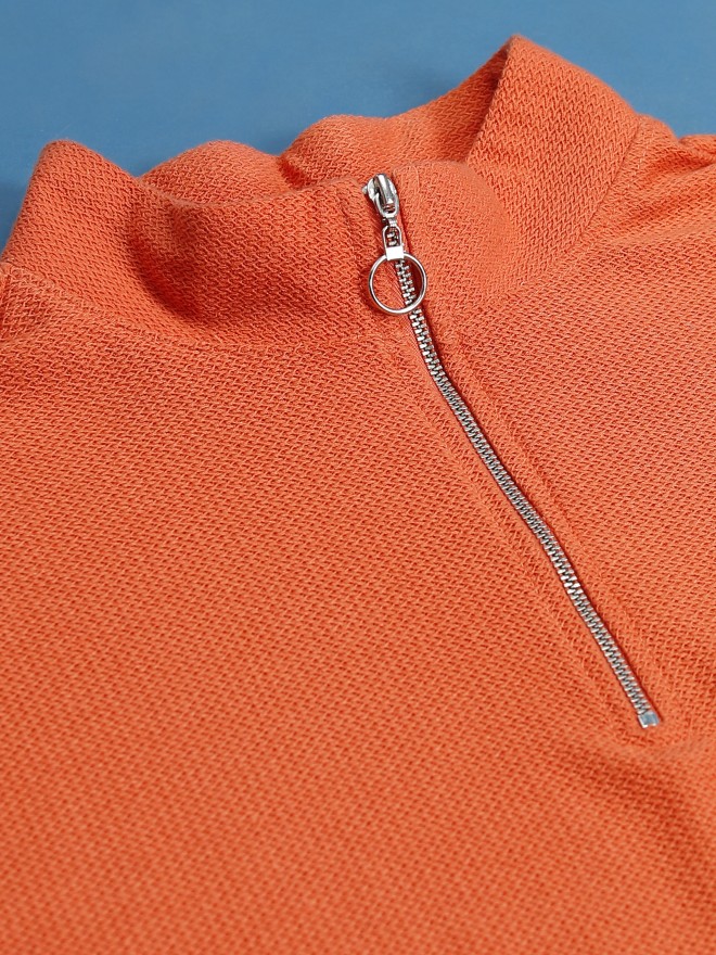 Highlander Men Orange Solid High Neck T-Shirts 