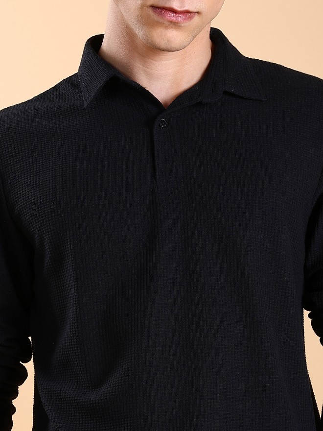 Highlander Men Black Solid Polo Collar POLO T-Shirts 