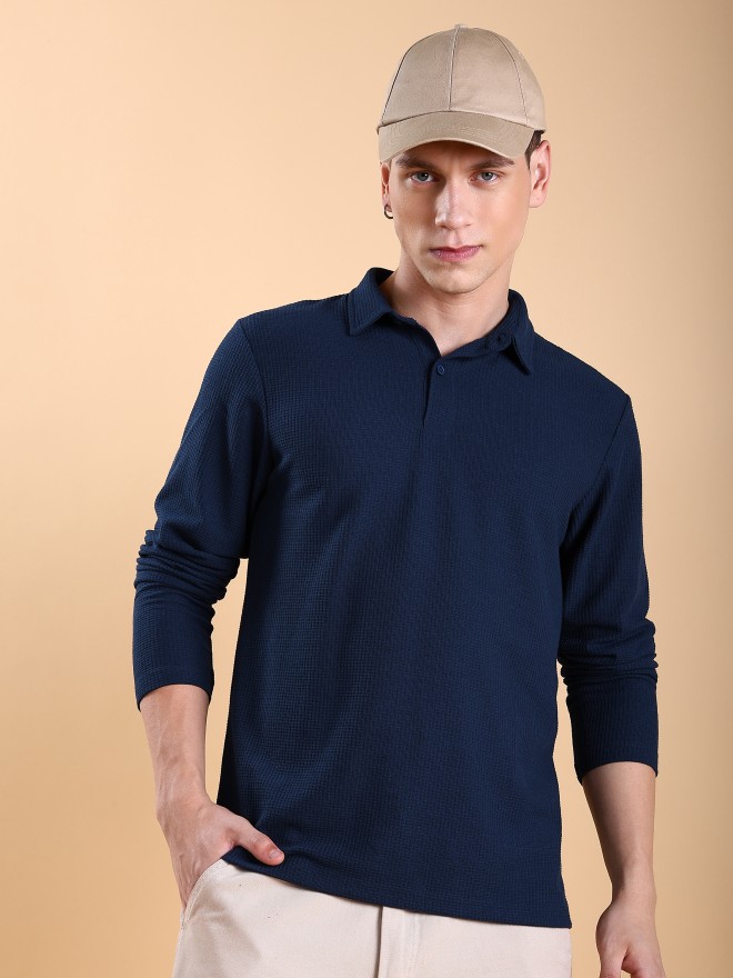 Buy Highlander Navy Solid Polo Collar T-Shirt for Men Online at Rs.509 ...