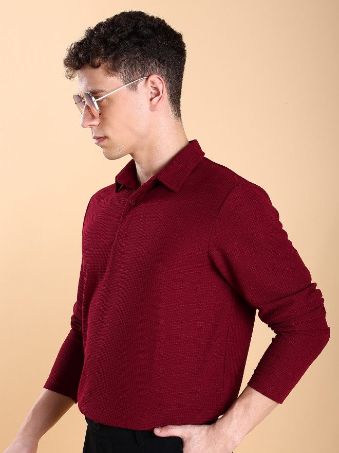 Buy Highlander Maroon Solid Polo Collar T Shirt For Men Online At Rs