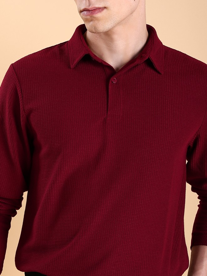 Buy Highlander Maroon Solid Polo Collar T Shirt For Men Online At Rs