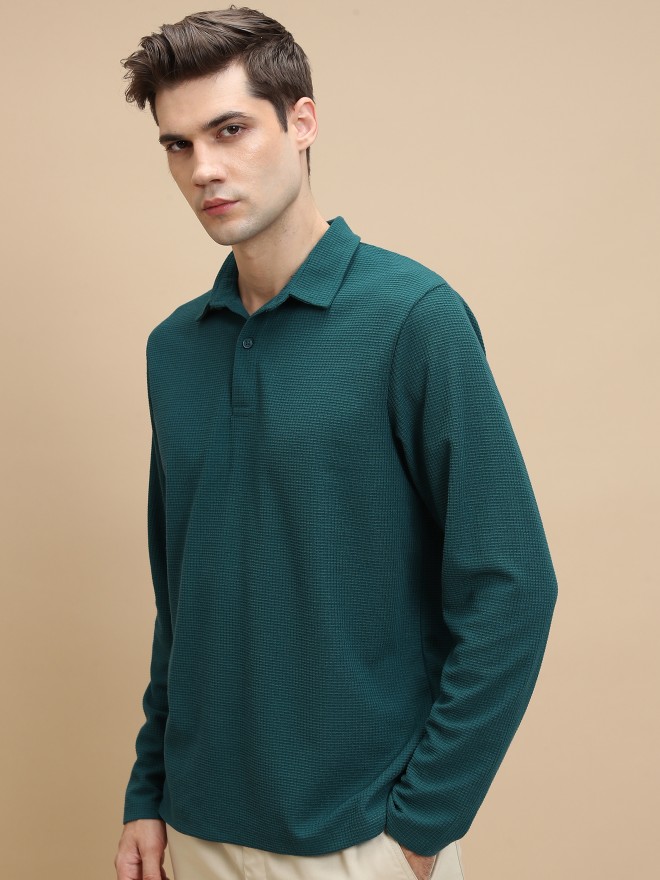 Highlander Men Green Solid Polo Collar Polo T-Shirts 