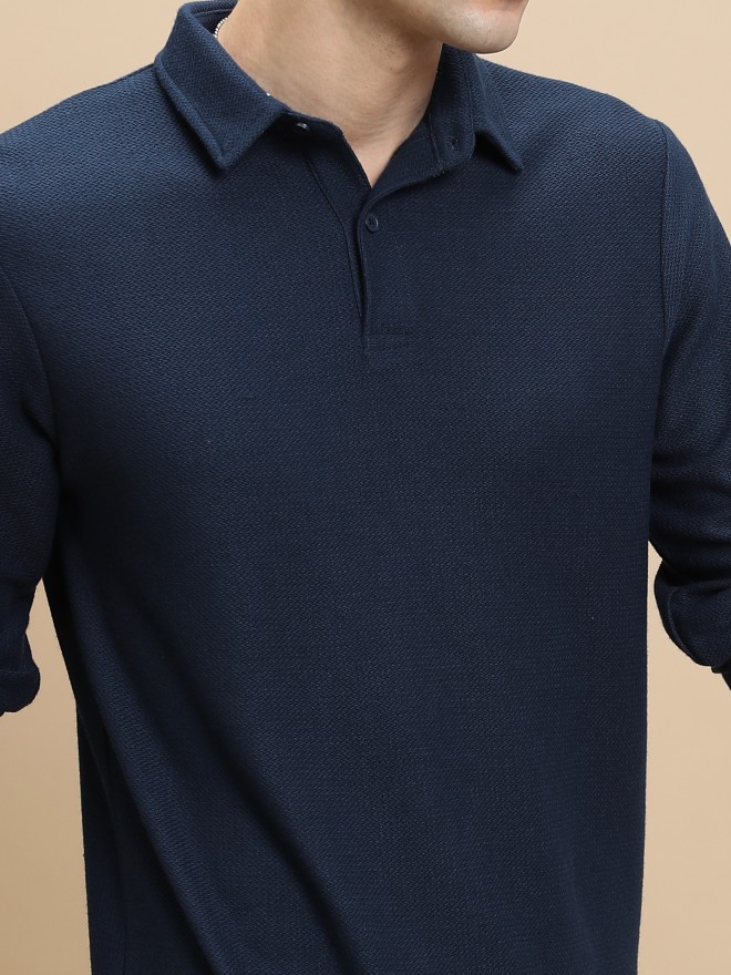 Highlander Men Navy Blue Solid Polo Collar Polo T-Shirts 