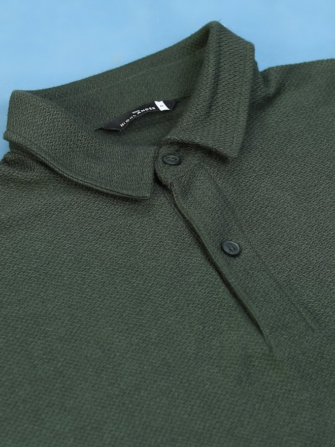 Buy Highlander Olive Solid Polo Collar T-Shirt for Men Online at Rs.465 ...