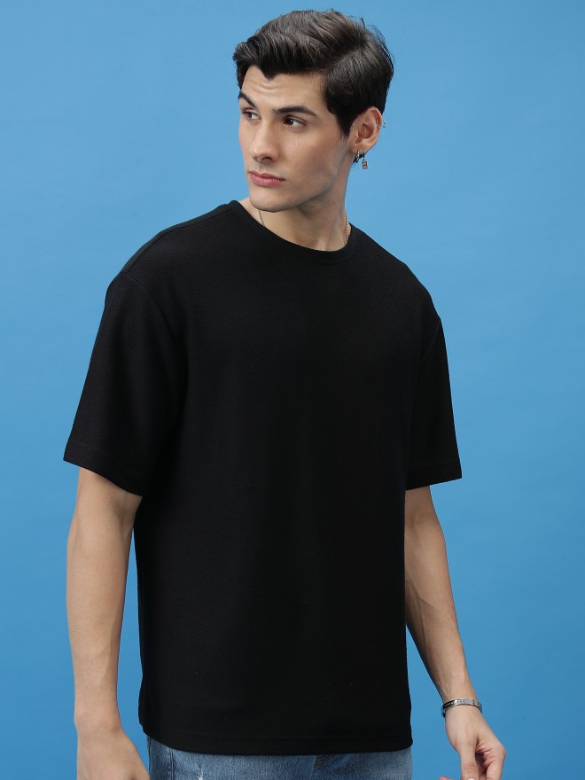 Highlander Men Black Solid Round Neck T-Shirts 