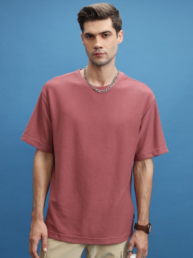 Highlander Men Rose Solid Oversized Fit T-Shirt