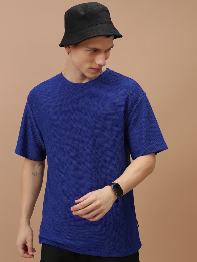 Highlander Men Blue Solid Oversized Fit T-Shirt