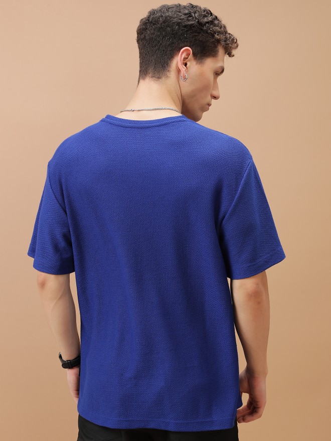 Highlander Men Blue Solid Oversized Fit T-Shirt