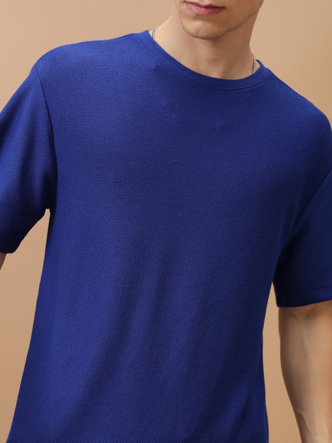 Highlander Men Blue Solid Oversized Fit T-Shirt