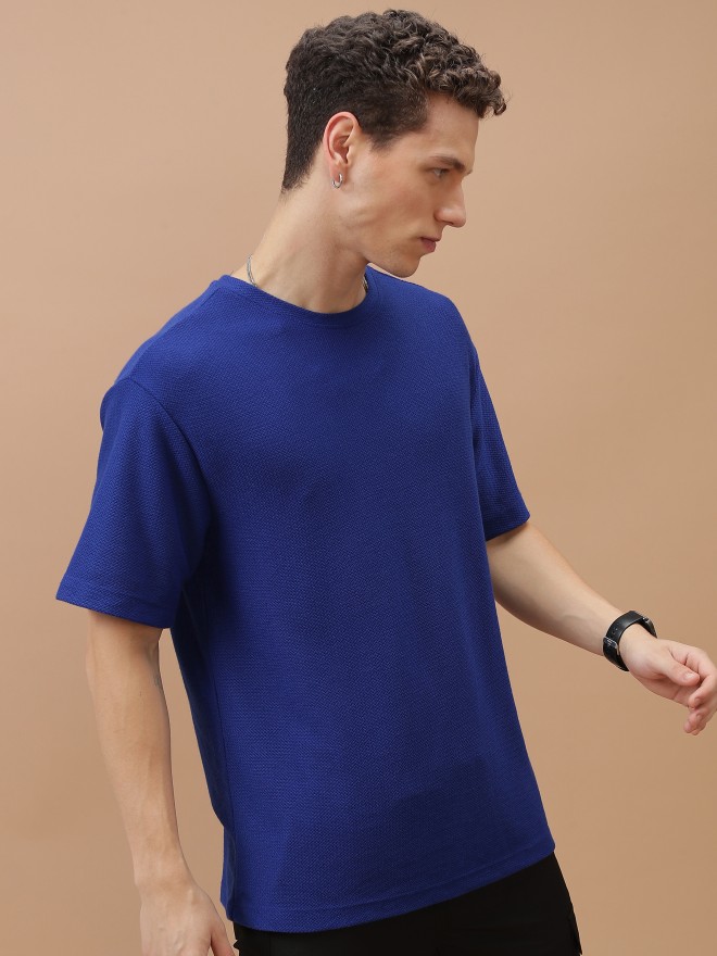 Highlander Men Blue Solid Oversized Fit T-Shirt