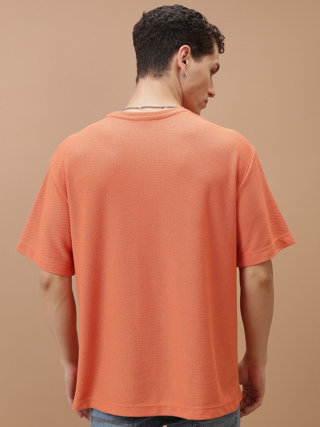 Highlander Men Orange Solid Oversized Fit T-Shirt