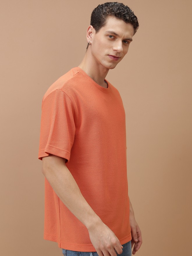 Highlander Men Orange Solid Oversized Fit T-Shirt