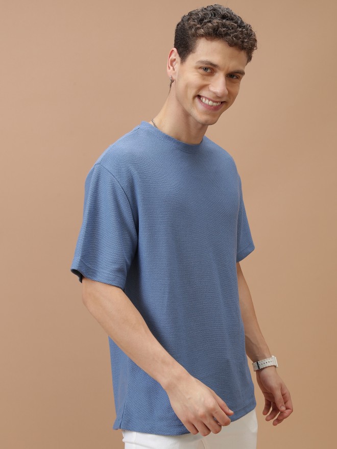 Highlander Men Blue Solid Oversized Fit T-Shirt