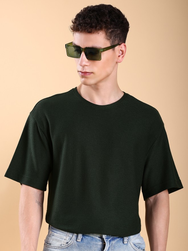 Highlander Men Olive Solid Round Neck T-Shirts 