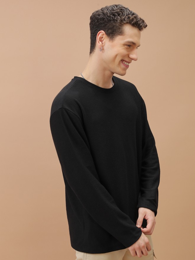 Highlander Men Black Solid Round Neck T-Shirts 