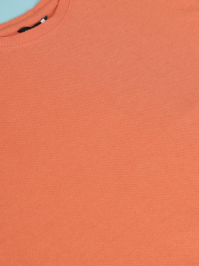 Highlander Men Orange Solid Round Neck T-Shirts 