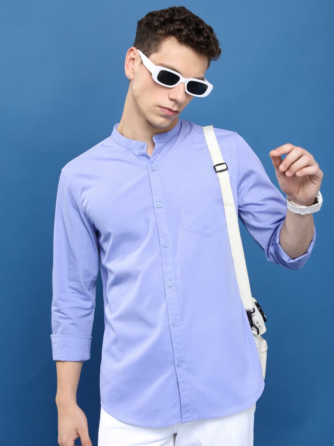 Highlander Men Lavender Solid Slim Fit Casual Shirts 