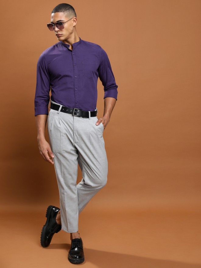 Highlander Men Purple Solid Slim Fit Casual Shirts 