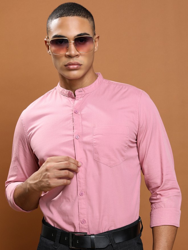 Highlander Men Pink Solid Slim Fit Casual Shirts 