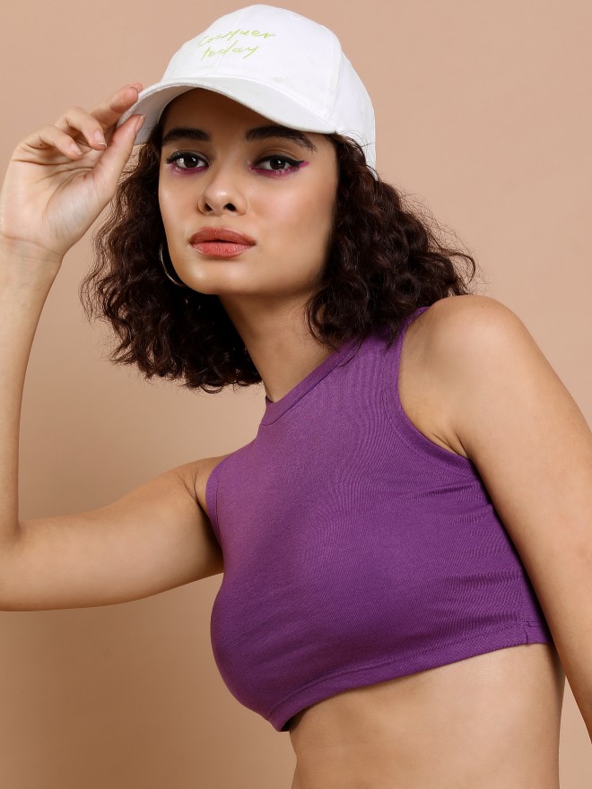 Tokyo Talkies Women Purple Solid Tank Tops 