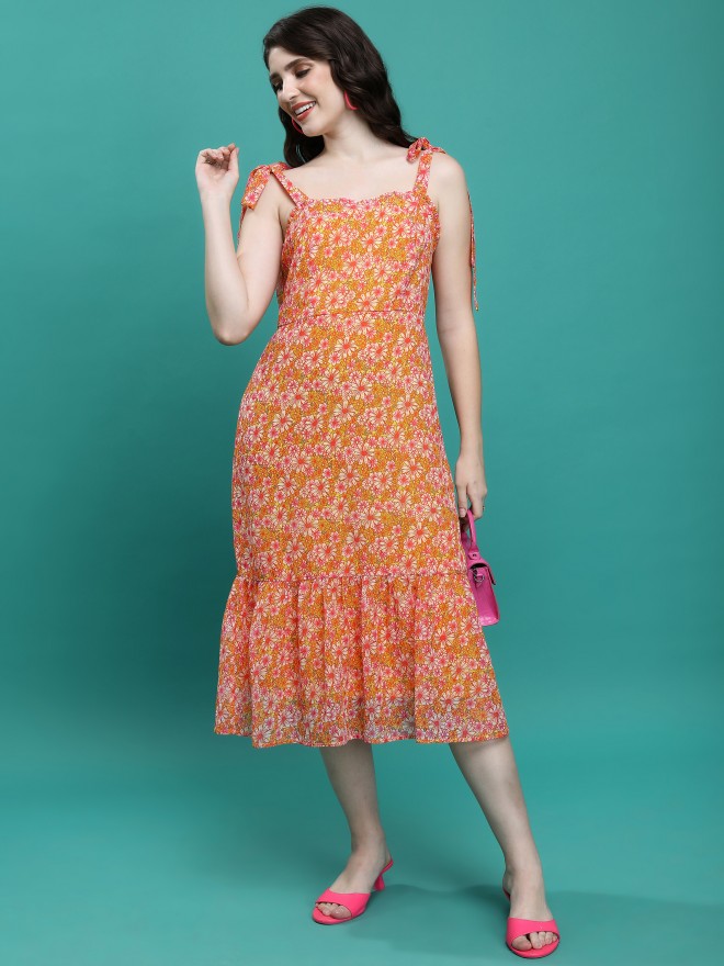 Tokyo Talkies Women Pink Printed Drop-Waist Dresses 