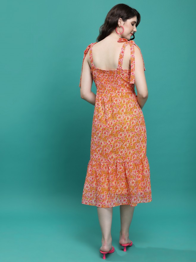 Tokyo Talkies Women Pink Printed Drop-Waist Dresses 