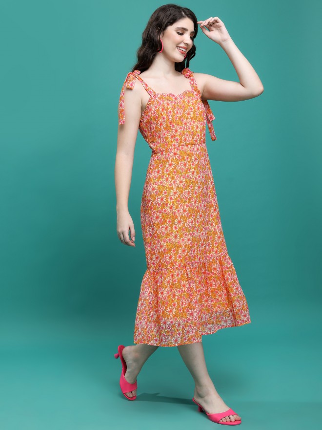 Tokyo Talkies Women Pink Printed Drop-Waist Dresses 