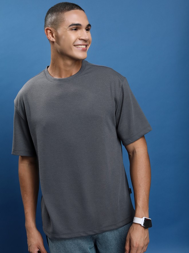 Ketch Men Grey Solid Round Neck T-Shirts 