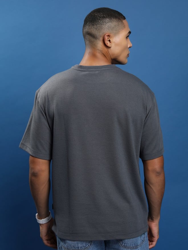 Ketch Men Grey Solid Round Neck T-Shirts 