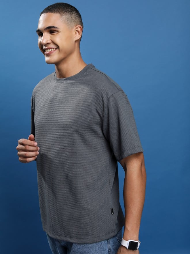 Ketch Men Grey Solid Round Neck T-Shirts 